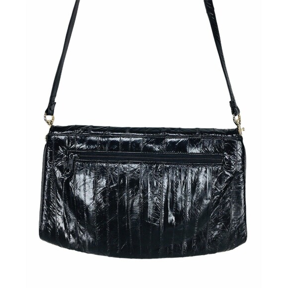 Vintage 70s Black Eel Skin Shoulder Envelope Clutch Bag Handbag Purse - Picture 3 of 6